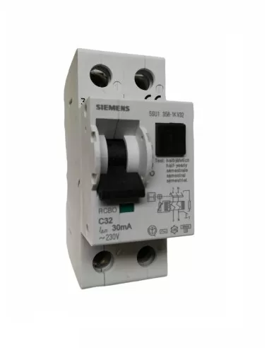 Disyuntor diferencial Siemens 5su13561kv32, 6 ka, 1 pn, c32, ca, 30 ma, 2 mod
